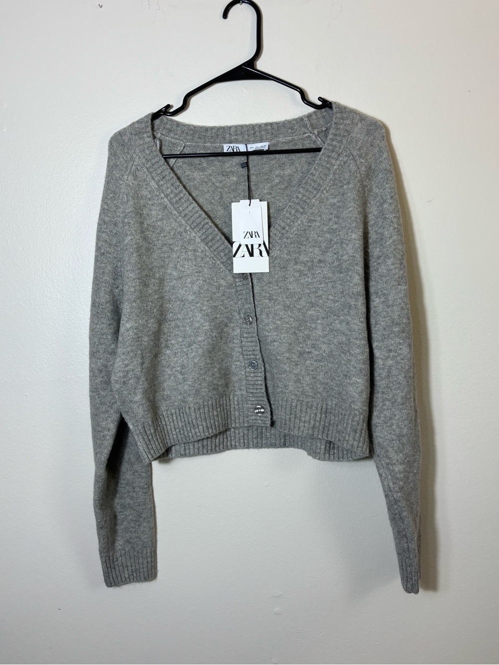 Brand New Womens Zara Ribbed Short Cardigan Grey Sweater
